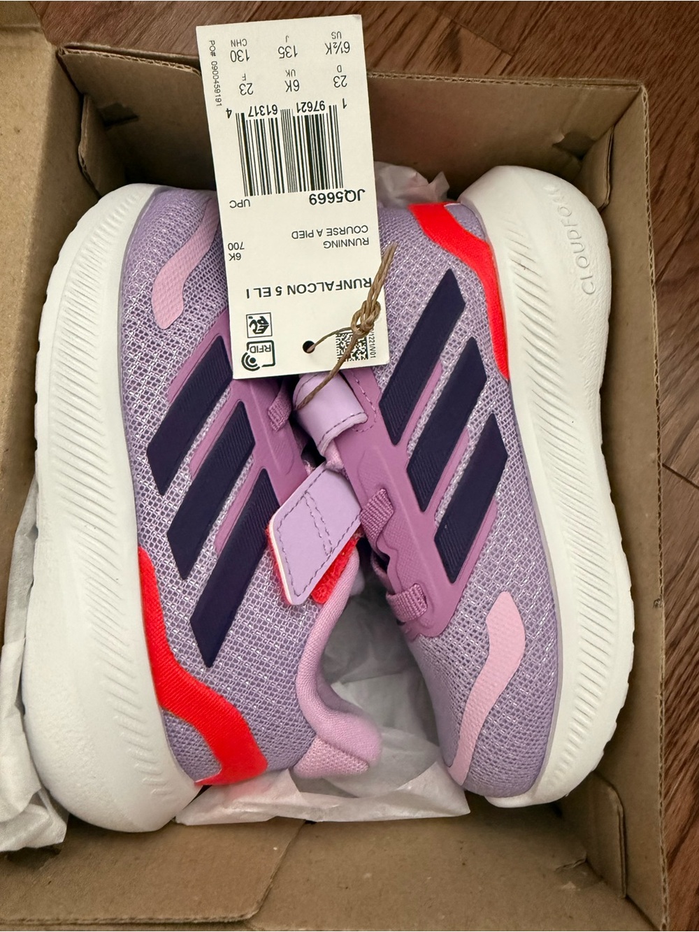 adidas Kids Lavender and Purple Cloudfoam Sneakers with Pink and Red Accents